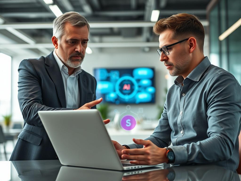 A close up shot of a business consultant discussing AI