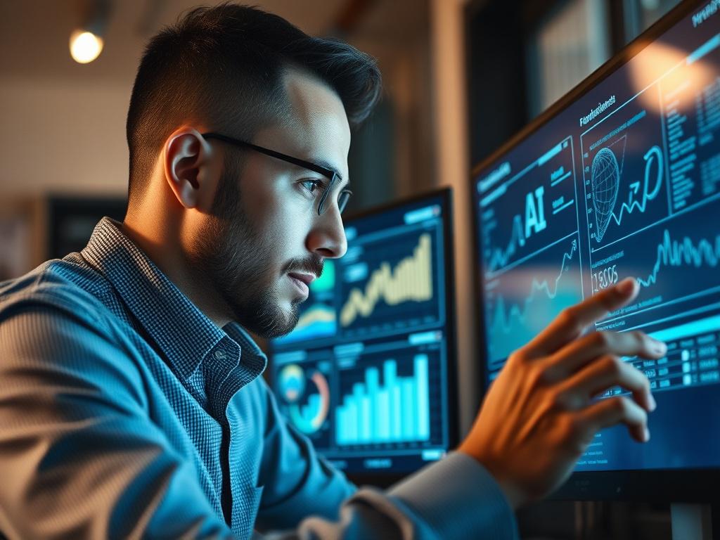 A hyper realistic close up of a professional analyzing AI