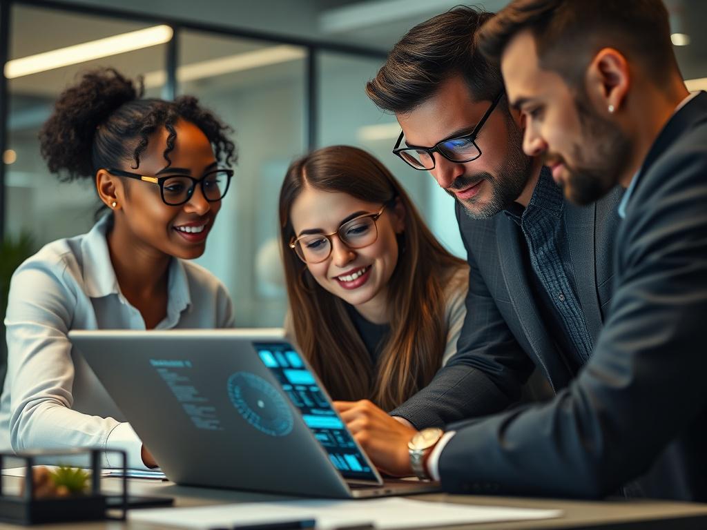 A close up of a diverse team of professionals collaborating