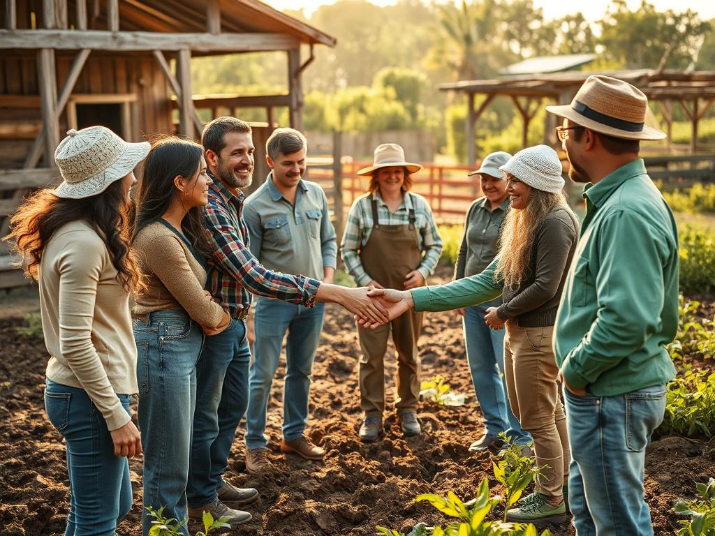 A group of diverse farmers and green entrepreneurs meeting outdoors
