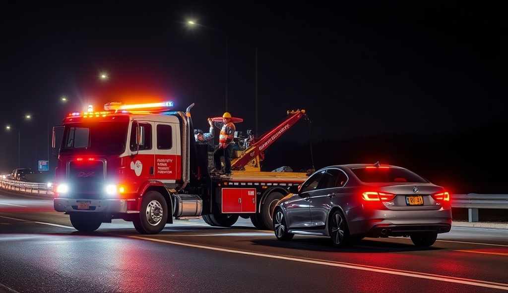 24/7 emergency roadside assistance tow truck helping stranded vehicle