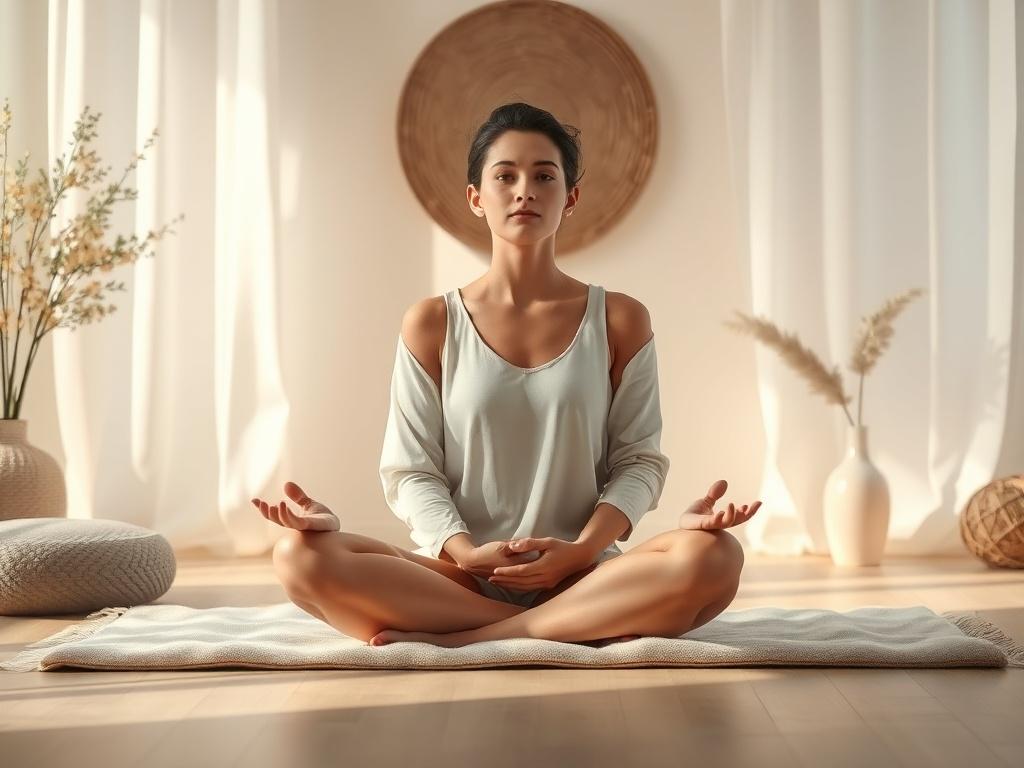 A serene and calming image of a person sitting cross