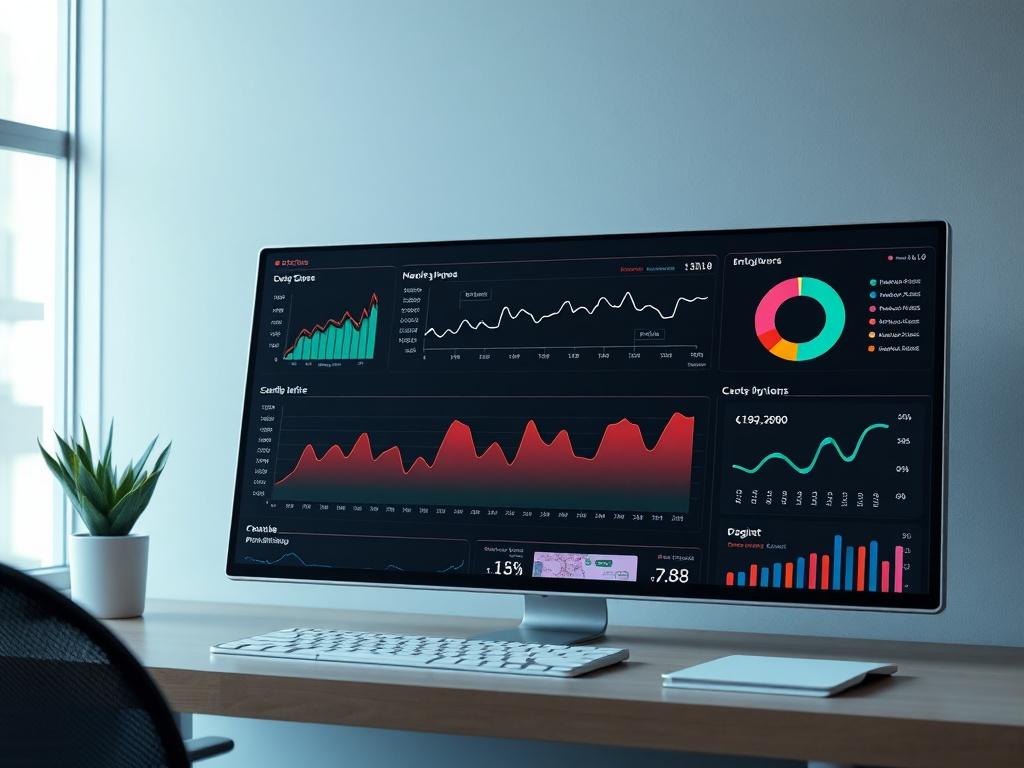 A dynamic image of a digital dashboard displaying ad performance metrics, with engaging visuals and graphs.