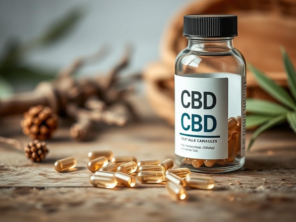 A close up shot of CBD capsules in a clear