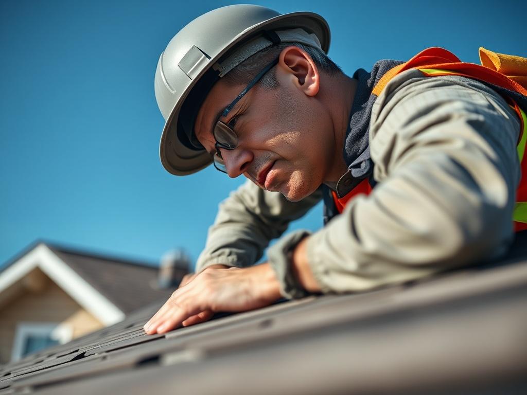 A close up shot of a skilled roofer installing shingles
