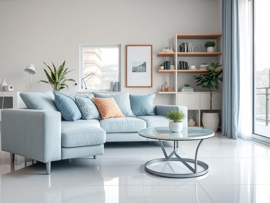 A beautifully cleaned modern living room showcasing a clean sofa,