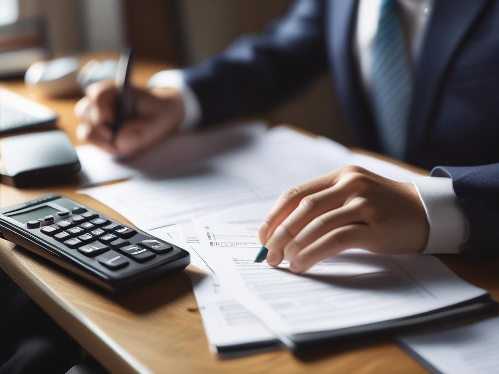 A realistic close up shot of a financial planner working