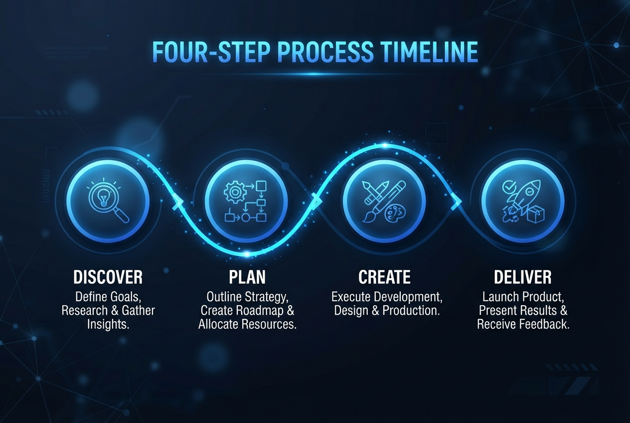 Process timeline - Discover, Plan, Create, Deliver