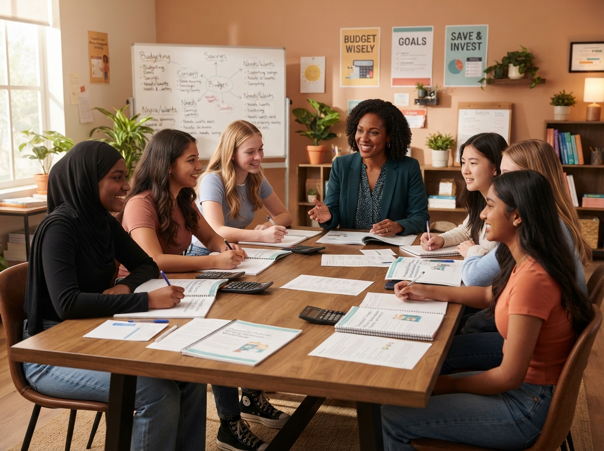 Girls learning financial literacy