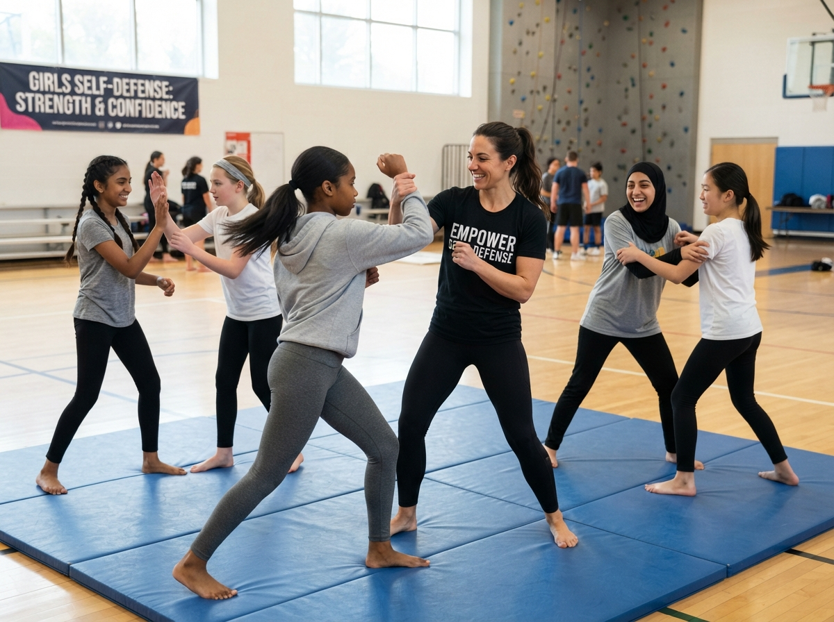 Girls practicing self-defense and empowerment