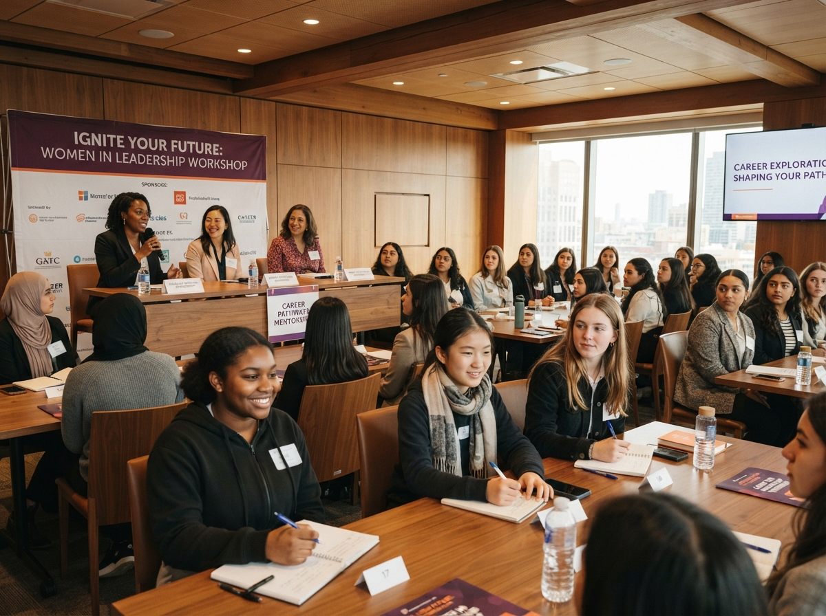 Young women learning from professional speakers