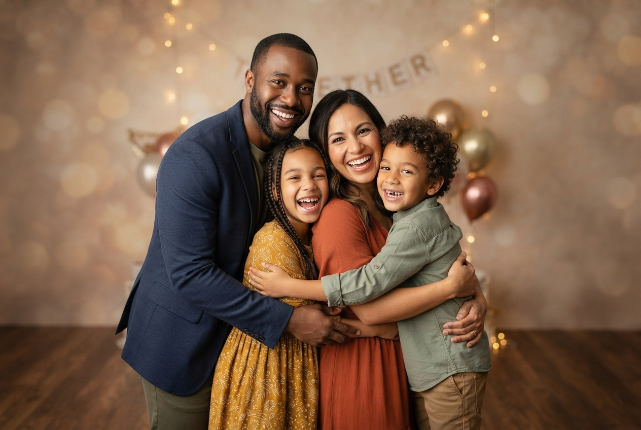 Family celebrating success and transformation