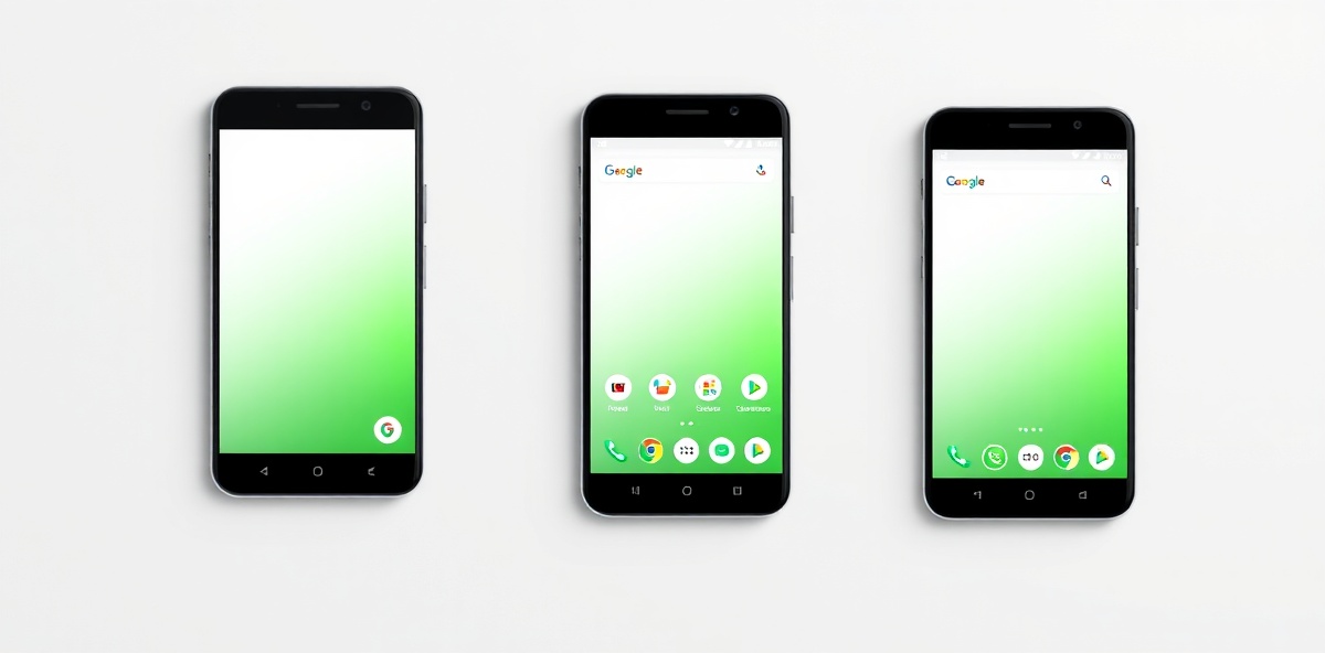 Android app mockup screens showcasing clean design with green accents