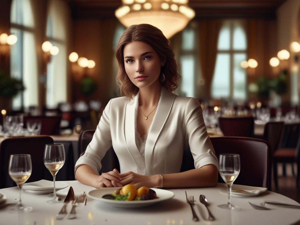 A sophisticated woman dressed in a chic outfit, elegantly posing