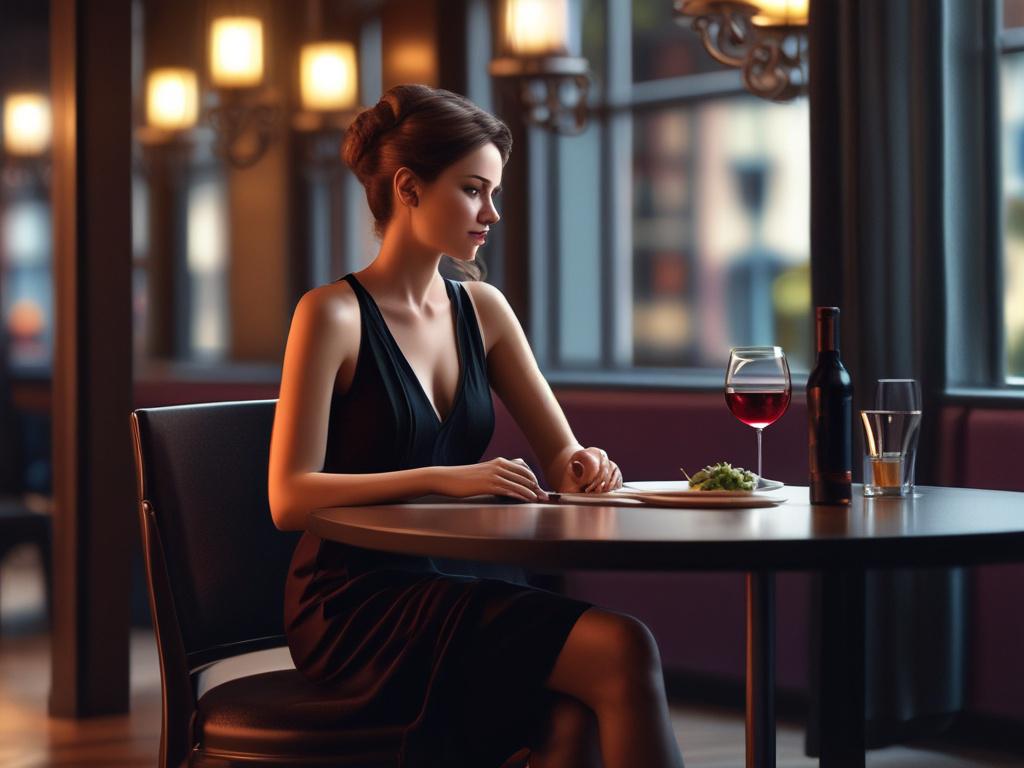 A stunning, seductive woman in elegant attire, sitting elegantly at