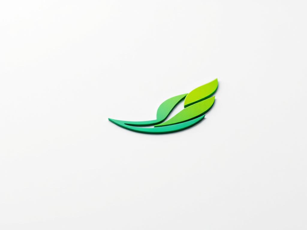 A close-up shot of a beautifully designed logo on a clean white background. The logo features a modern, sleek design with a vibrant color scheme that includes shades of green, symbolizing growth and creativity. The image is captured using a 45mm f/1.2 lens, focusing sharply on the logo while subtly blurring the background to emphasize its details. The overall composition is simple, highlighting the logo as the sole subject.