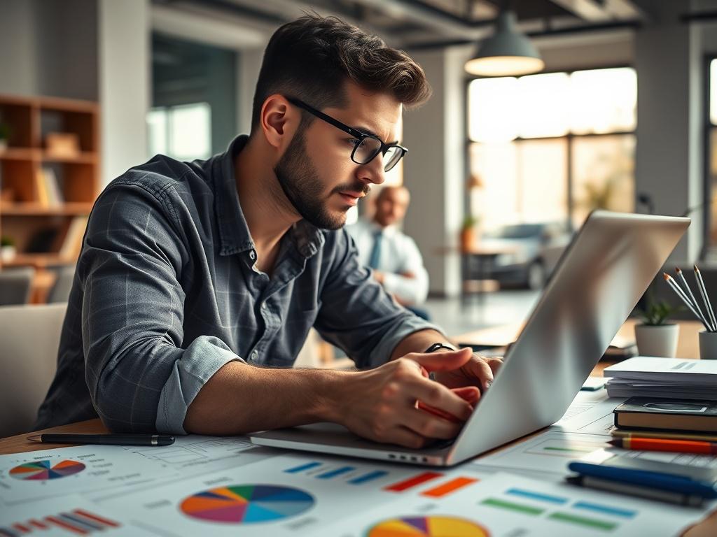 A close up shot of a digital marketing expert brainstorming