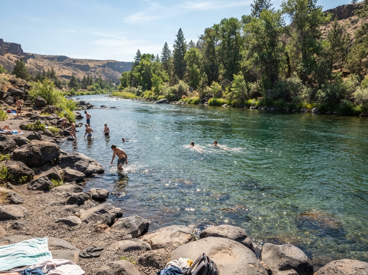 The basalt swim hole on the Deschutes River at Juniper Flats