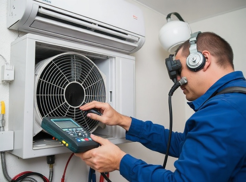 Technician performing leak detection on HVAC coil