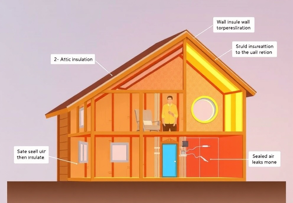 Cross-section diagram showing home insulation and air sealing