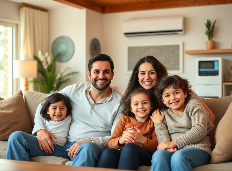 Happy family enjoying home comfort with HVAC system
