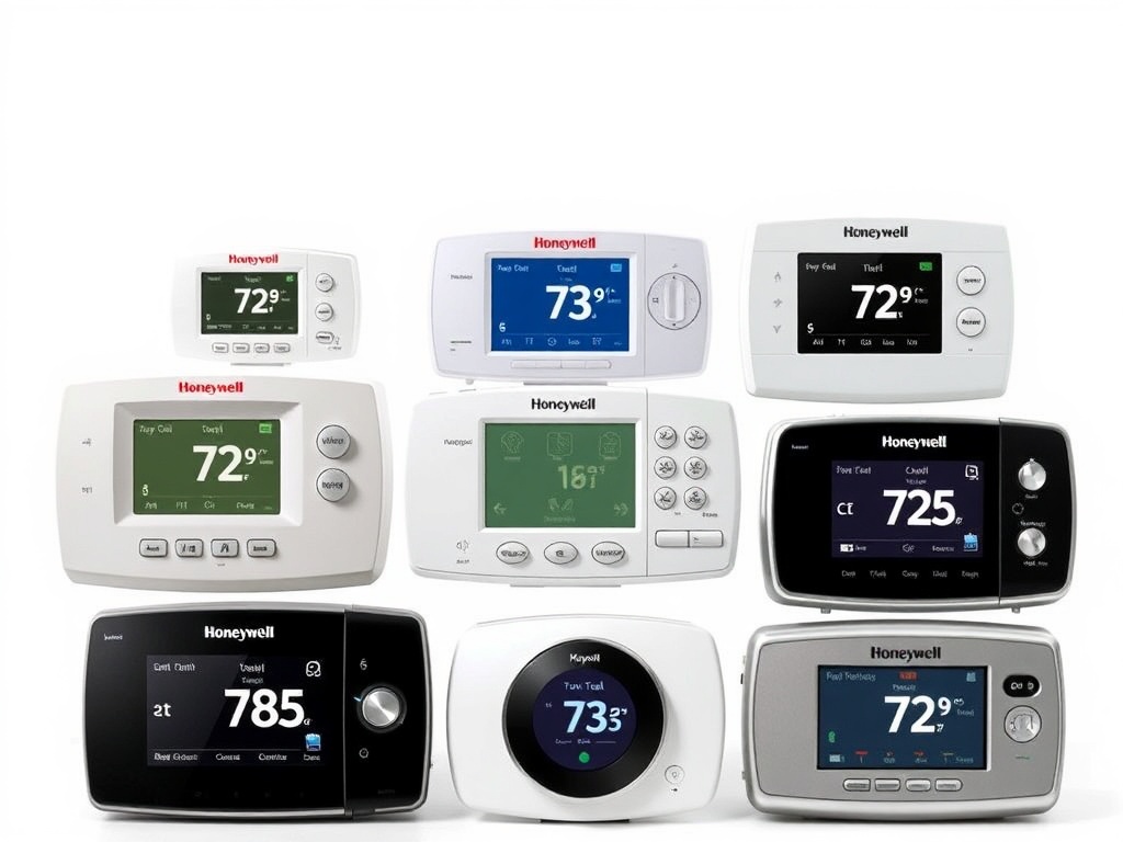 Collection of Honeywell thermostat models from digital to smart to communicating
