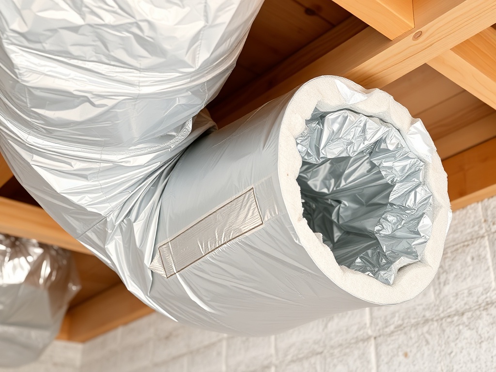 Fiberboard ductwork showing compressed fiberglass with foil covering