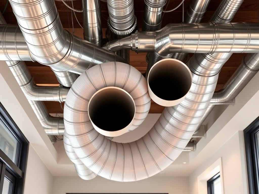 Modern spiral ductwork in upscale Portland home with elegant design