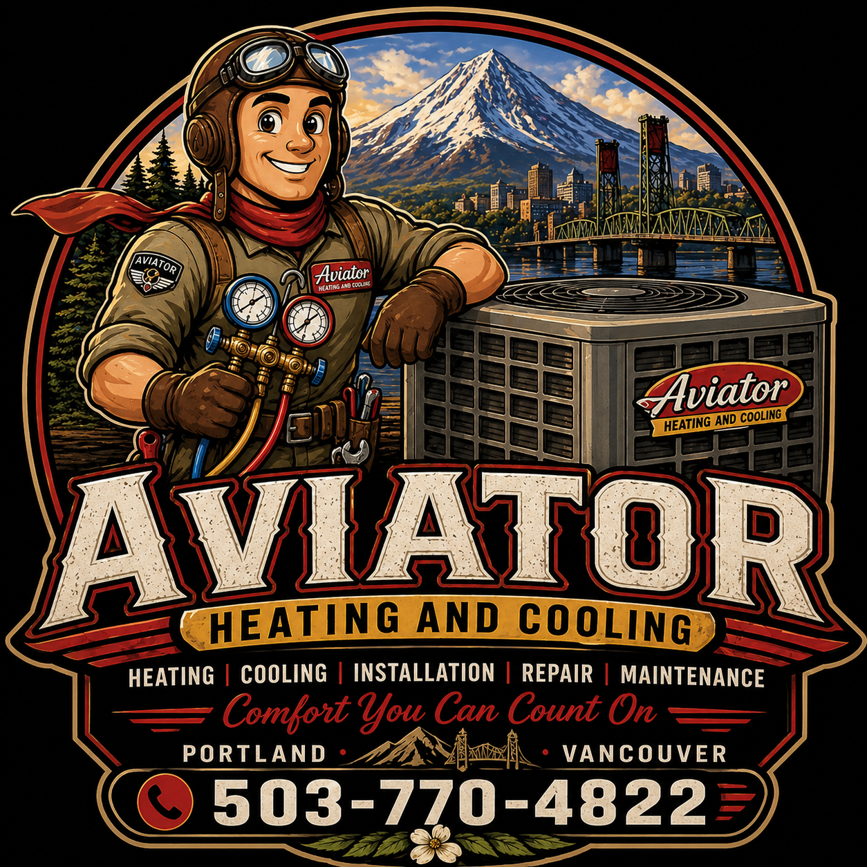 Aviator Heating and Cooling Brand Badge - Your Comfort Captain