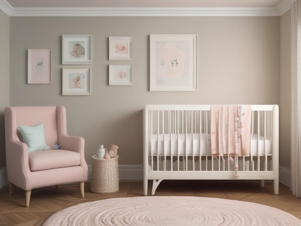 A close-up shot of a serene infant peacefully sleeping in a cozy, well-lit nursery. The room should be softly decorated with gentle pastel colors, emphasizing a nurturing atmosphere. The infant is swaddled in a soft, light-colored blanket, with a gentle smile on their face, showcasing a sense of comfort and security. Natural light filters through a window, casting a warm glow on the scene, while a few plush toys are subtly visible in the background.