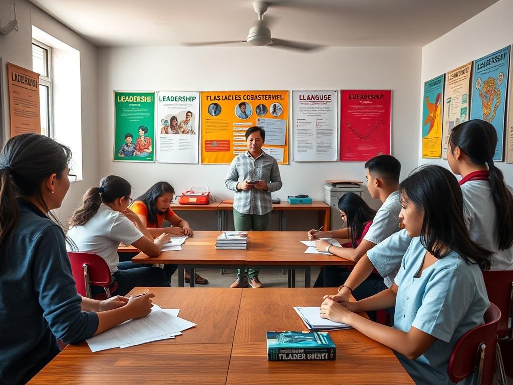 A dynamic classroom setting in Antigua, Guatemala, where students participate
