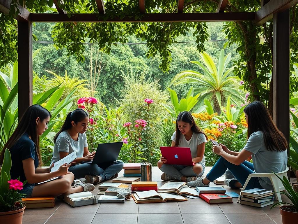 A serene study area in a garden setting in Antigua,