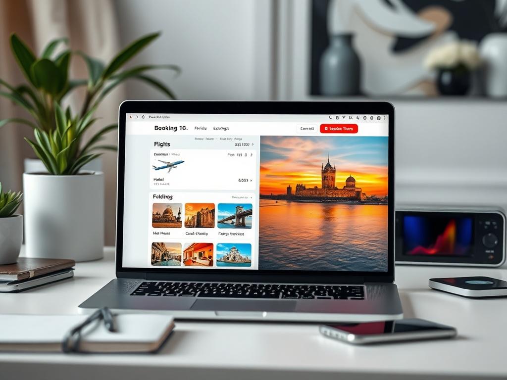 A seamless booking process on a laptop screen, displaying flight