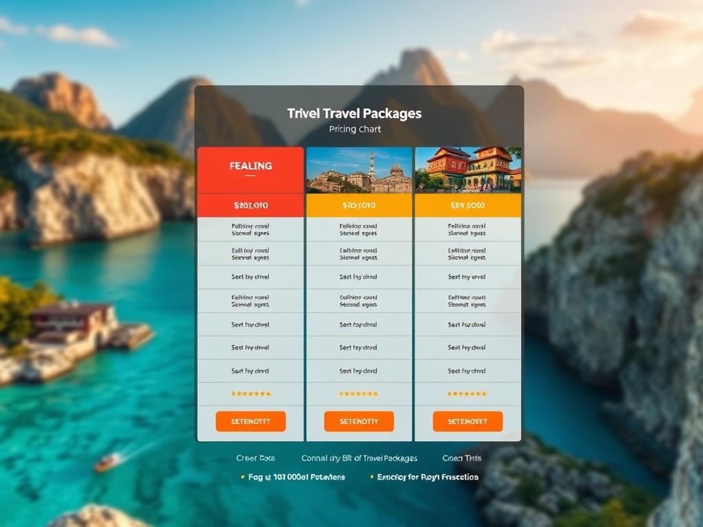 A visually appealing pricing chart showcasing various travel packages with