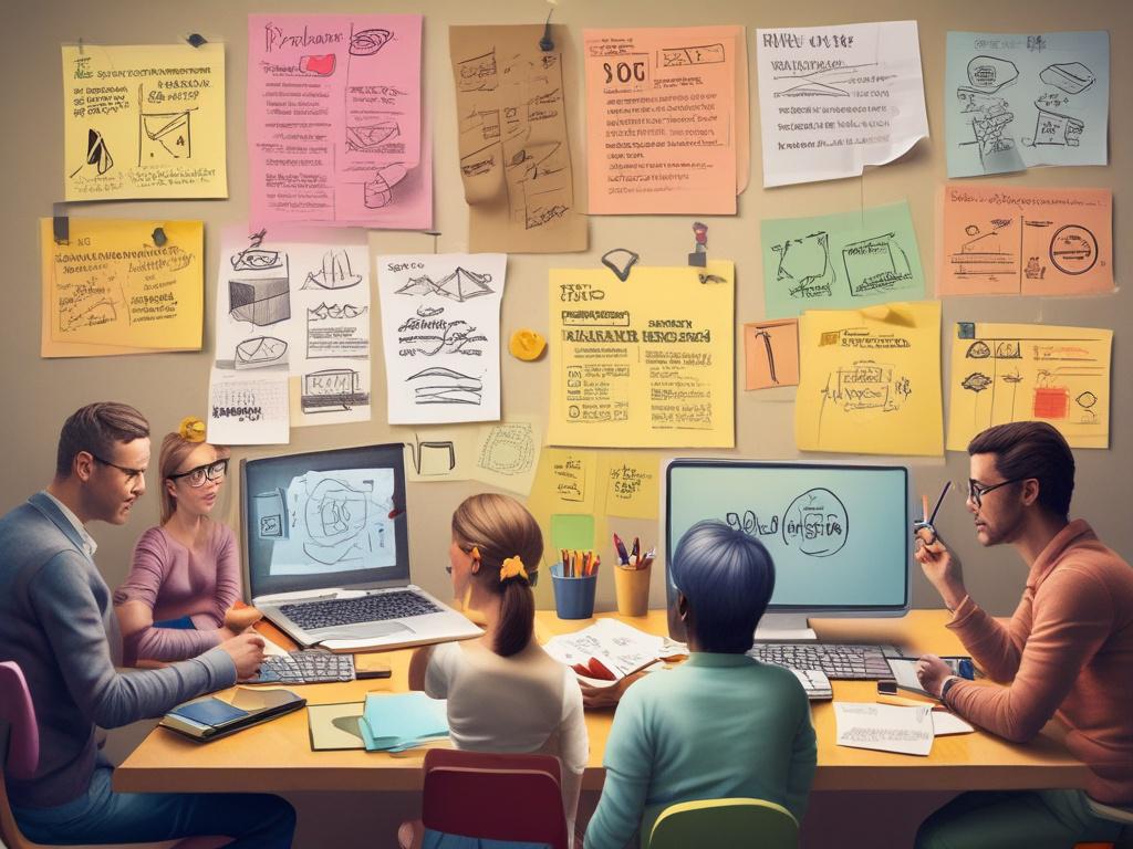 A realistic high resolution of a content strategy brainstorming session,