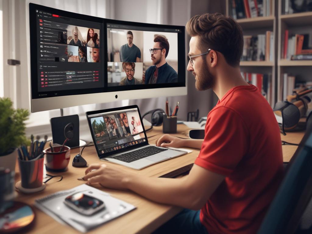 A realistic high resolution of a YouTube creator engaging with