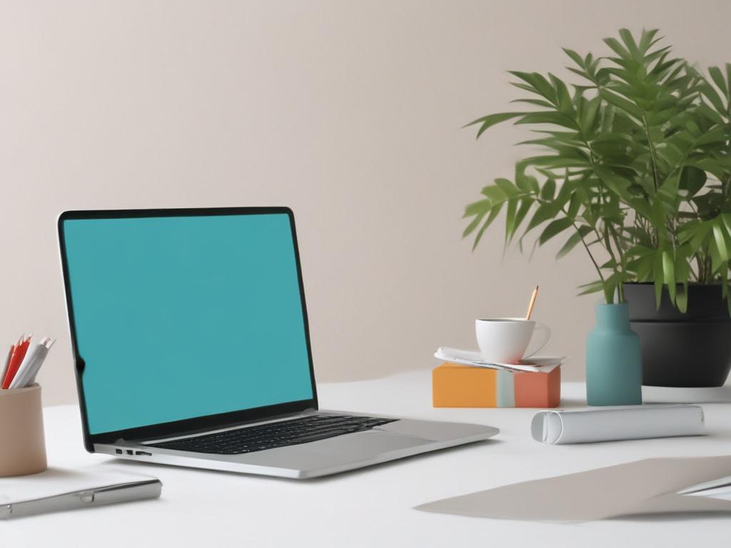 a designer creating custom educational materials on a laptop, minimalistic