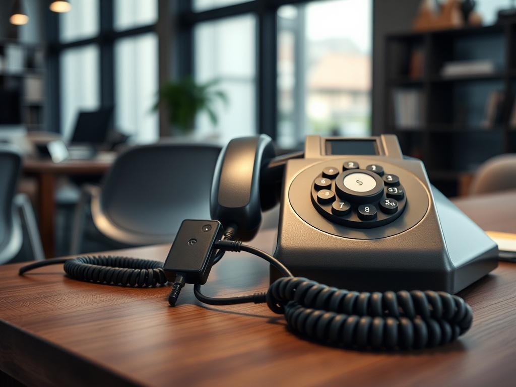 A VoIP adapter connected to an old fashioned analog phone,