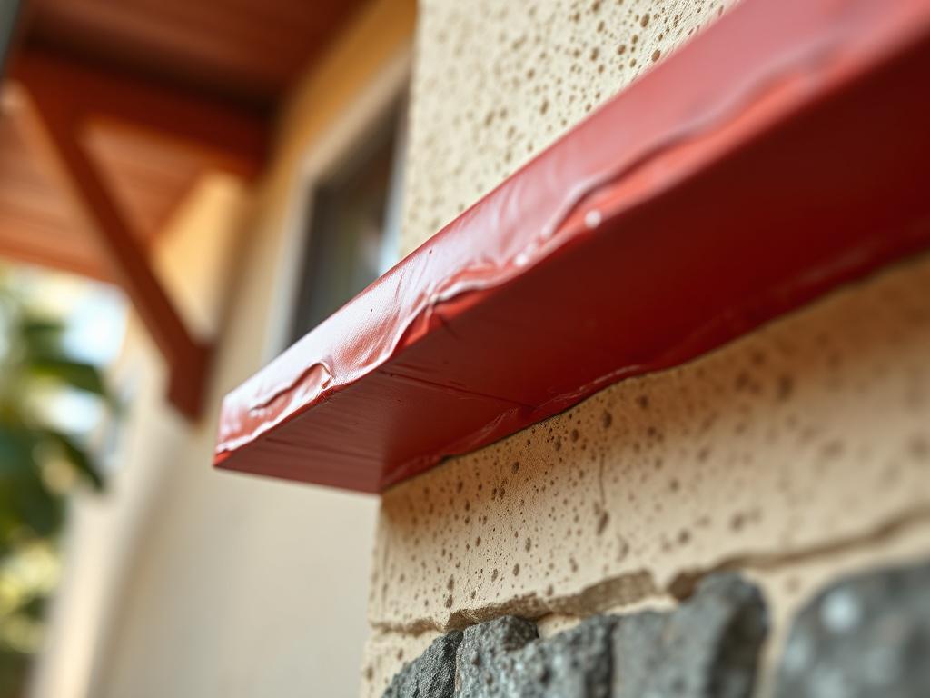 A close-up shot of a freshly applied rubberized urethane coating on stucco, showcasing its smooth texture and vibrant color. The background is softly blurred to emphasize the coating's quality and shine, with natural light highlighting its waterproof properties. The image should be realistic and high-resolution, capturing the essence of exceptional exterior protection.