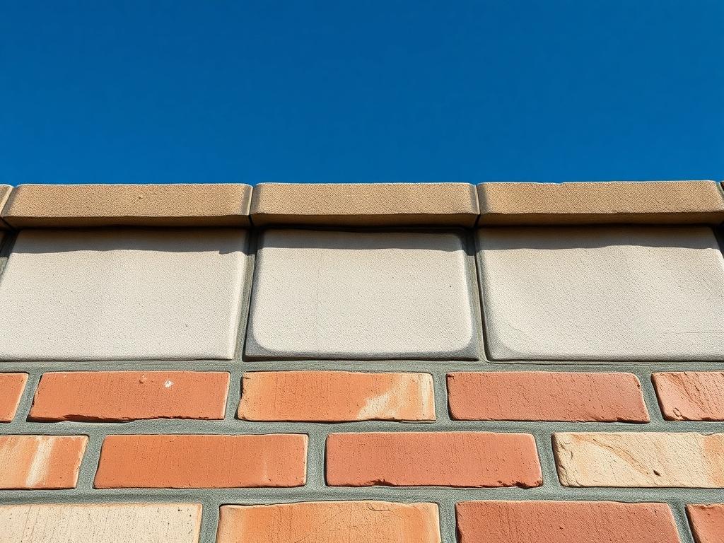 A high-resolution image of a newly coated masonry wall, displaying the rich texture and color of the rubberized urethane finish. The shot should capture the gleaming surface against a backdrop of a bright blue sky, emphasizing the wall's enhanced appearance and durability.