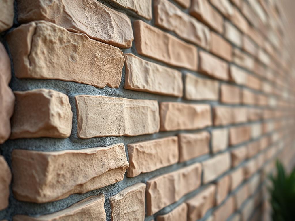 A detailed close-up of a masonry wall coated with a protective layer, highlighting its texture and color. The shot focuses on the smooth finish and durability of the coating, with a softly blurred background to accentuate the masonry's beauty, captured with a 45mm f/1.2 lens.