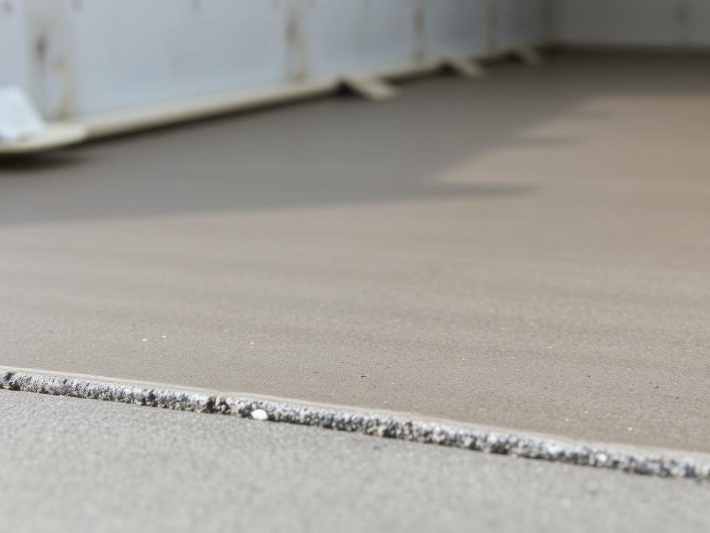 A close-up view of a concrete surface treated with a protective coating, showcasing its smooth finish and resilience. The background is softly blurred to highlight the coating's effectiveness and quality, captured using a 45mm f/1.2 lens.