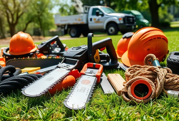 Professional tree service equipment and safety gear
