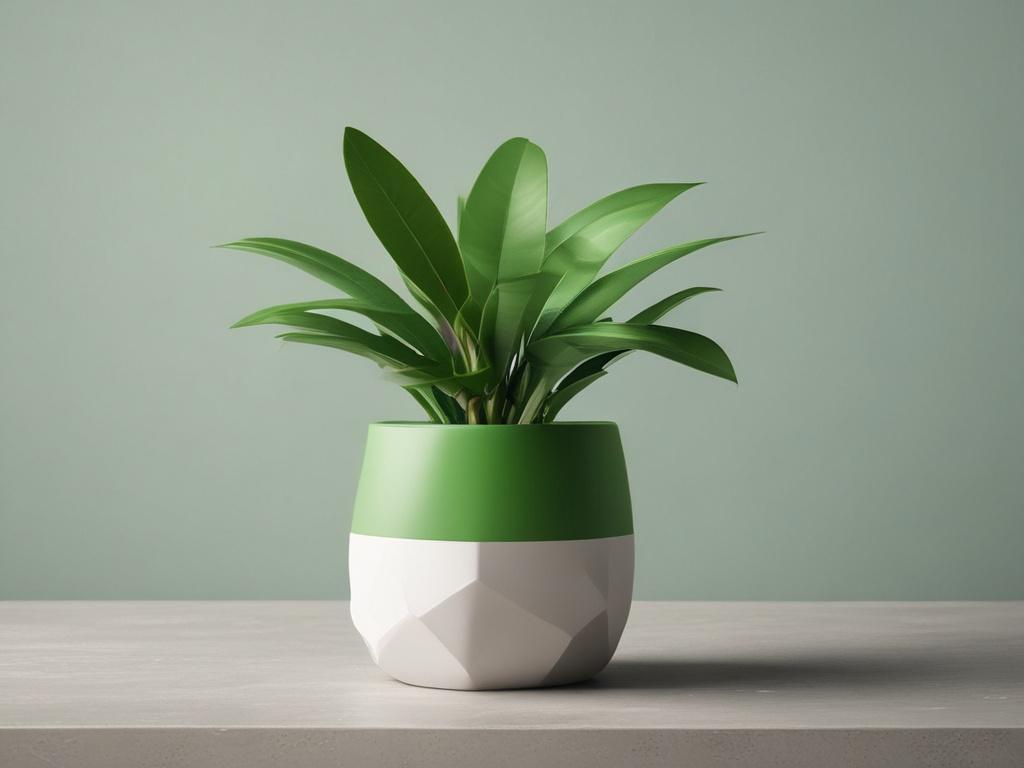 A minimalistic still life composition featuring a vibrant green plant