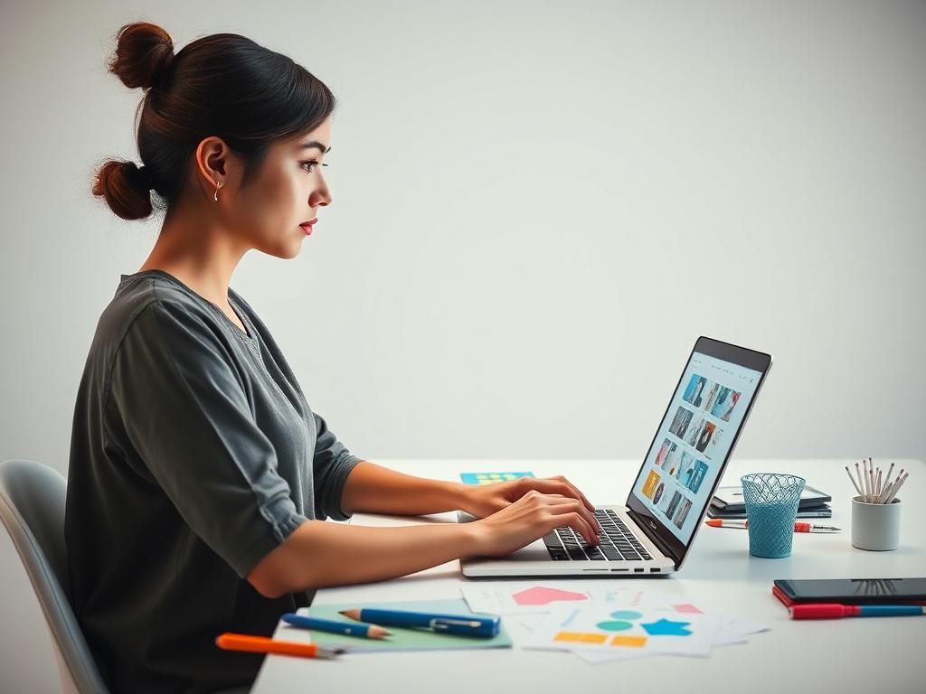 A minimalistic workspace showcasing a vibrant, high resolution of a