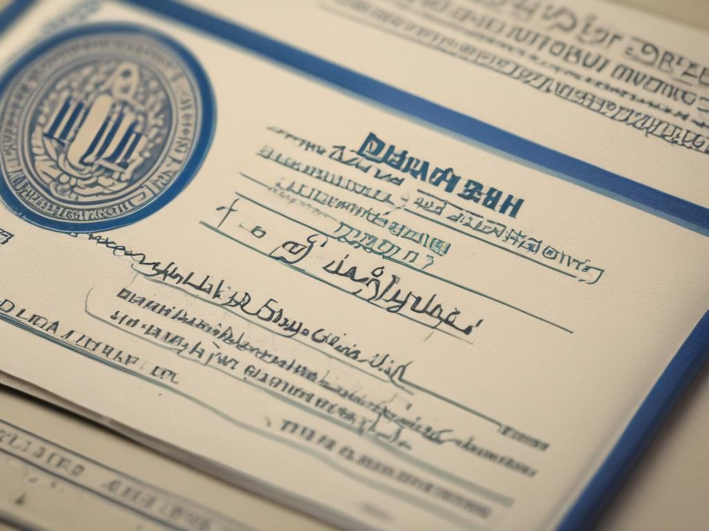 close-up shot of a Dubai visa, realistic high-resolution photo, focus on the visa document, soft background with Arabic motifs, shot with a 45mm f/1.2 lens style