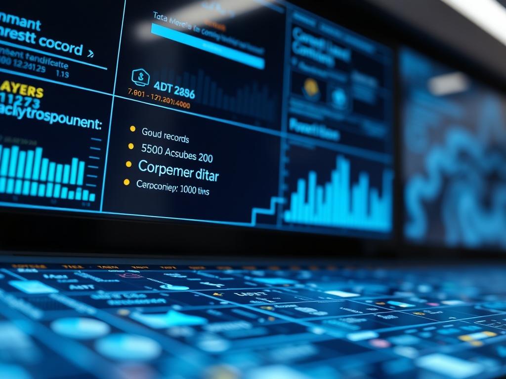 A hyper-realistic close-up of a digital ledger interface displaying blockchain technology, with visual representations of consent records and secure data management, set against a sleek tech environment.