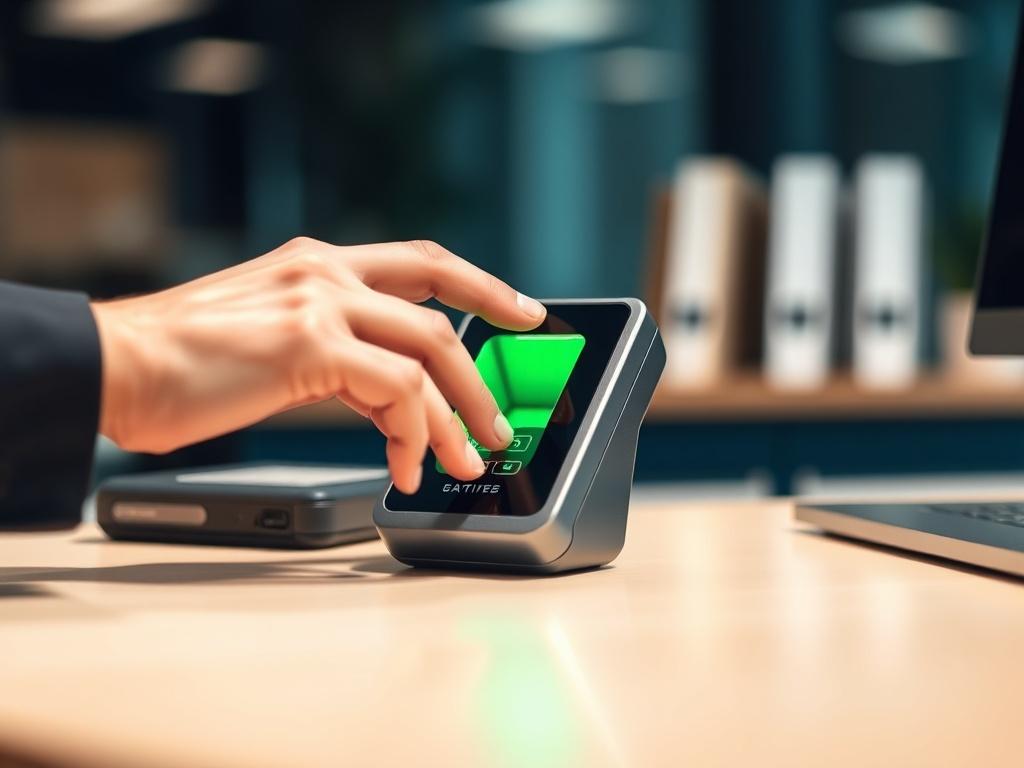 A close up shot of a biometric device on a
