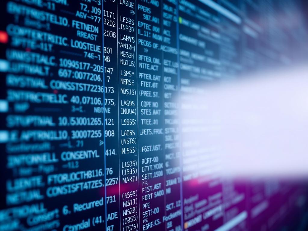 A close-up shot of a blockchain ledger interface showcasing encrypted consent records. The background should be abstract yet professional, focusing on the advanced technology of blockchain. Use natural lighting to highlight the details of the interface, ensuring the color theme matches rgb(245, 77, 77).