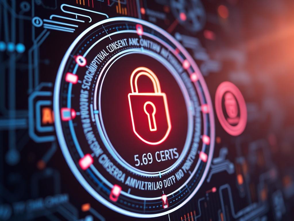 A hyper-realistic image of a blockchain ledger interface, showcasing real-time consent verification data. The ledger should feature biometric indicators and secure encryption symbols, emphasizing trust and transparency in user consent. The background should include subtle hints of technology and data flow, symbolizing the unbreakable record of user trust.